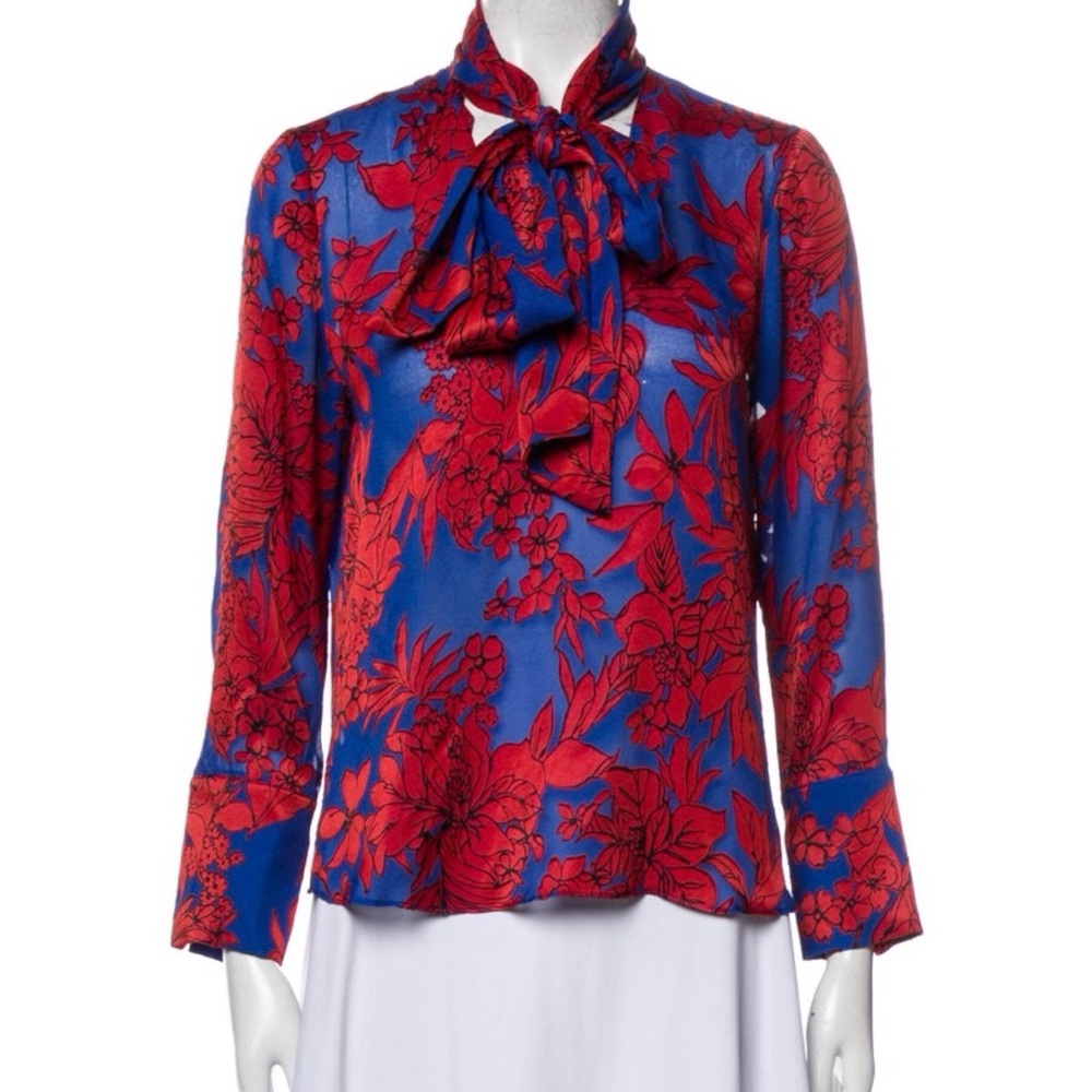 Alice + Olivia Bold Red and Blue Floral Blouse